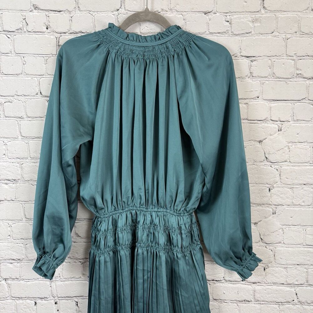 Reset By Jane Women Lana Dress in Teal Blue Size S Long Sleeves Pleated Feminine - Picture 11 of 13